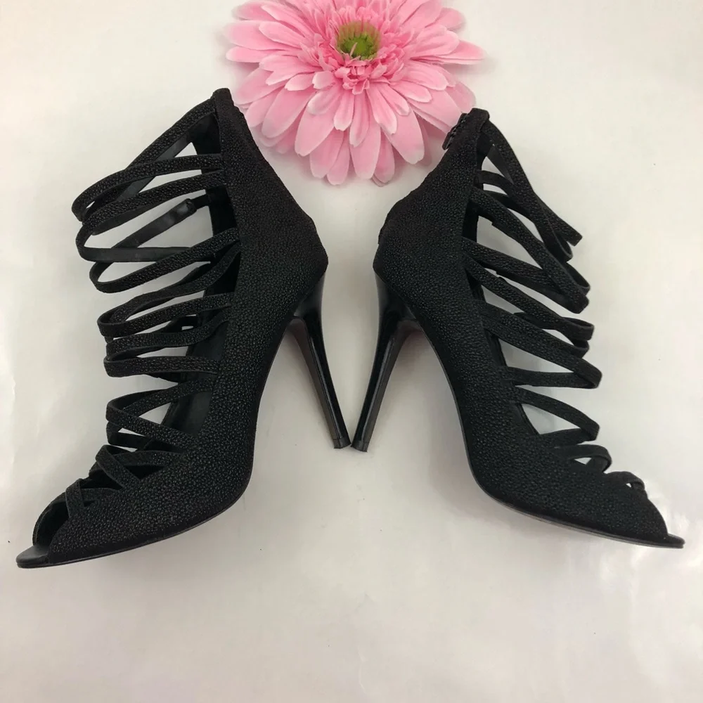 Rebecca Minkoff Black Leather Cage Stiletto Heels